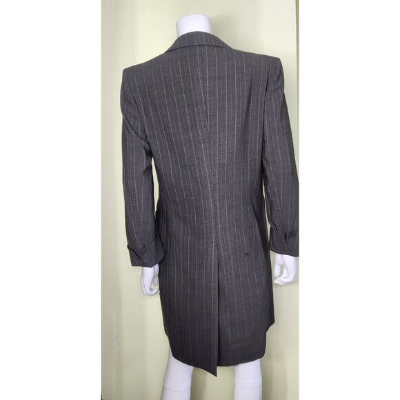 Max Mara Suit Dress Women Size 10 Grey Pinstripe Oversized Longline Blazer Luxe - Picture 5 of 14